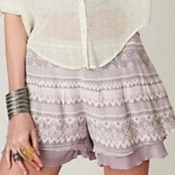 Free People Pants - Free People Lavender Lost Temple Boho High Rise‎ Layered Flounce Shorts